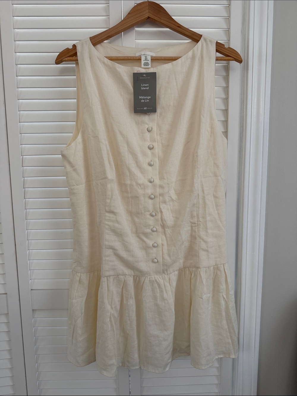 H&M Cream Sleeveless Button-Front Mini Dress